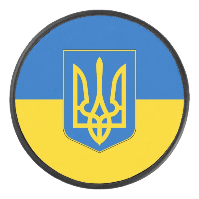 Patriotic hockey puck with flag of Ukraine (Front)