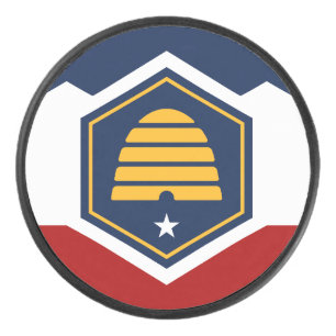 Patriotic hockey puck with flag of Utah, USA