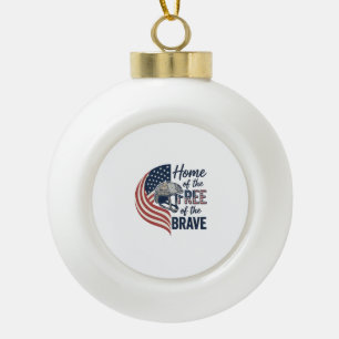 Patriotic Home of the Free Brave Helmet Shirt_1 Ceramic Ball Christmas Ornament