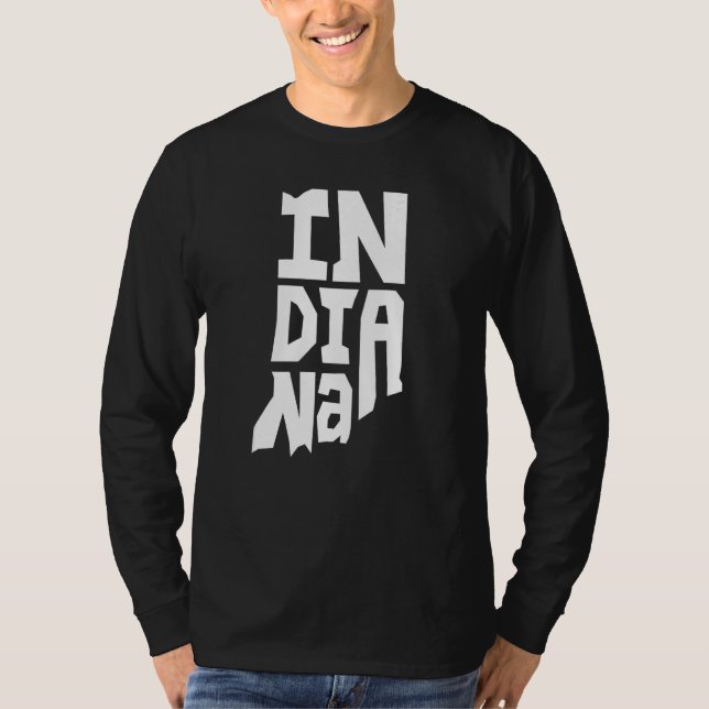 Patriotic Home State Map of Indiana Text Shape T-Shirt (Front)