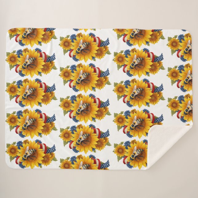 Patriotic HoneyBee Sherpa Blanket (Front (Horizontal))