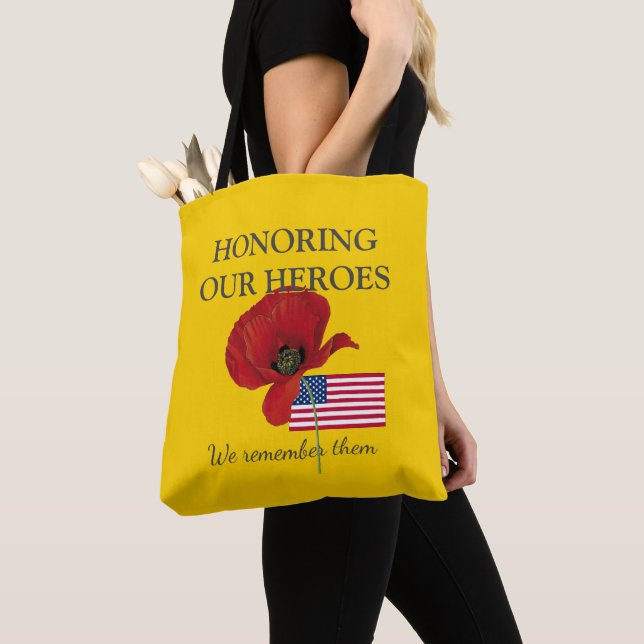 Patriotic HONORING HEROES | Veterans | USA Flag Tote Bag (Close Up)