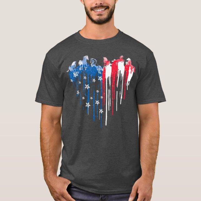 Patriotic Horse American Flag Heart 4th Of July T-Shirt (Front)