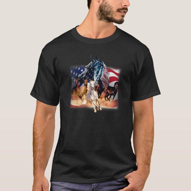 Patriotic Horse American Flag  Horse Graphic Ameri T-Shirt (Front)