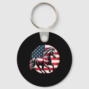Patriotic Horse American Flag Horseback Riding 4th Key Ring