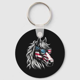 Patriotic Horse American Flag Horseback Riding 4th Key Ring