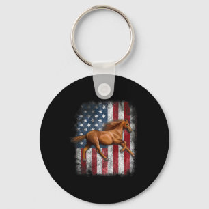 Patriotic Horse American Flag Horseback Riding Far Key Ring