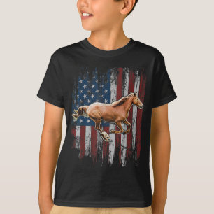 Patriotic Horse American Flag Horseback Riding Far T-Shirt