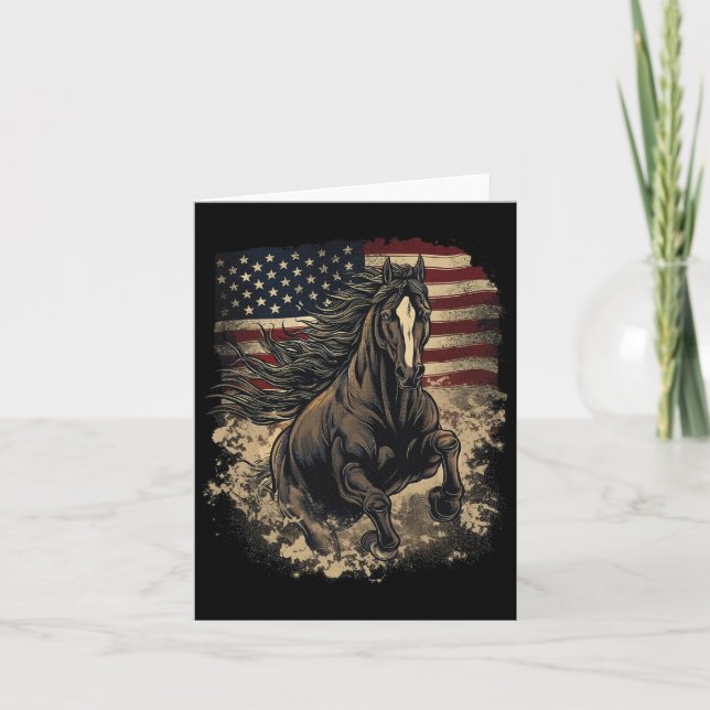 Patriotic Horse American Flag Horseback Riding Wes Card (Front)