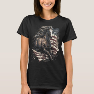 Patriotic Horse American Flag Horseback Riding Wes T-Shirt