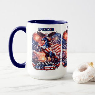 Patriotic Horse American Flag Sunset Equestrian Mug