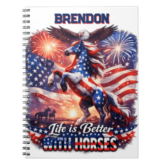 Patriotic Horse American Flag Sunset Equestrian  Notebook