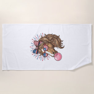 Patriotic Horse Bubble Gum Vintage Vector Shirt De Beach Towel