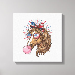 Patriotic Horse Bubble Gum Vintage Vector Shirt De Canvas Print