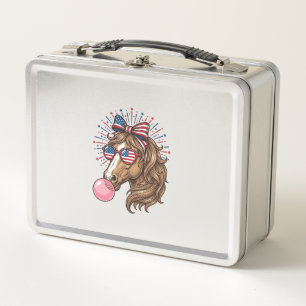 Patriotic Horse Bubble Gum Vintage Vector Shirt De Metal Lunch Box