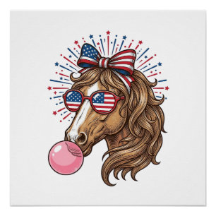 Patriotic Horse Bubble Gum Vintage Vector Shirt De Poster