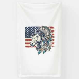 Patriotic Horse Flag Vintage Vector T-Shirt Design Banner