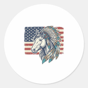 Patriotic Horse Flag Vintage Vector T-Shirt Design Classic Round Sticker