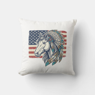 Patriotic Horse Flag Vintage Vector T-Shirt Design Cushion