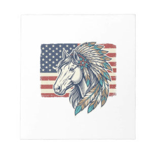 Patriotic Horse Flag Vintage Vector T-Shirt Design Notepad