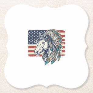 Patriotic Horse Flag Vintage Vector T-Shirt Design Paper Coaster