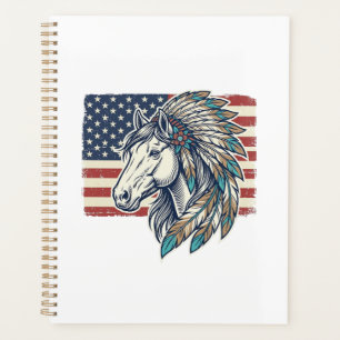 Patriotic Horse Flag Vintage Vector T-Shirt Design Planner