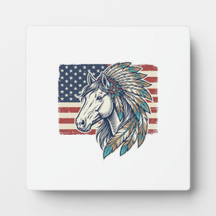 Patriotic Horse Flag Vintage Vector T-Shirt Design Plaque