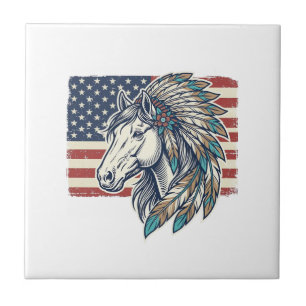 Patriotic Horse Flag Vintage Vector T-Shirt Design Tile