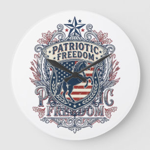 Patriotic Horse Lover Vector Graphic Tee_1 Large Clock