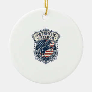 Patriotic Horse Ranch Mum Vector Graphic Tee_1 Ceramic Tree Decoration