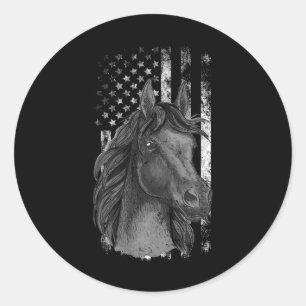 Patriotic Horse Shirt Flag Horse American Flag Hor Classic Round Sticker