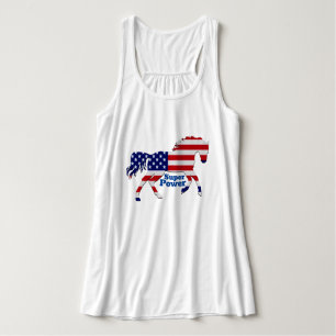 Patriotic Horse Super Power -American Flag Design Singlet