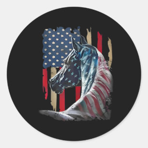 Patriotic Horse Usa Flag Vintage Horse 4th Of July Classic Round Sticker