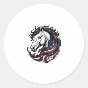 Patriotic Horse Vintage Engraving Vector Art Classic Round Sticker