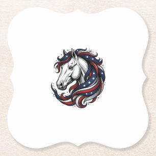 Patriotic Horse Vintage Engraving Vector Art Paper Coaster