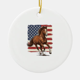 Patriotic Horse Vintage Western Vector Design_1 Ceramic Tree Decoration