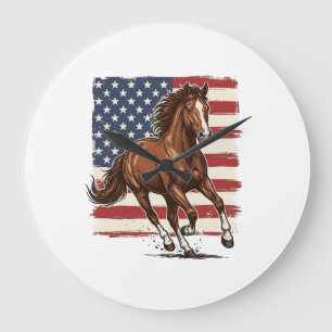 Patriotic Horse Vintage Western Vector Design_1 Large Clock