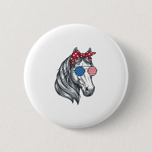 Patriotic Horse With Flag Sunglasses Vintage Vecto 6 Cm Round Badge