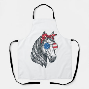 Patriotic Horse With Flag Sunglasses Vintage Vecto Apron