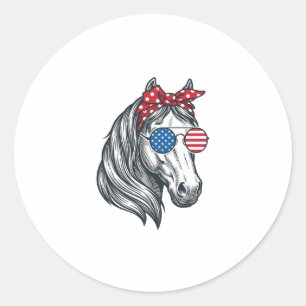 Patriotic Horse With Flag Sunglasses Vintage Vecto Classic Round Sticker