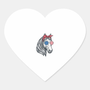 Patriotic Horse With Flag Sunglasses Vintage Vecto Heart Sticker