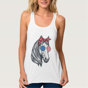 Patriotic Horse With Flag Sunglasses Vintage Vecto Singlet