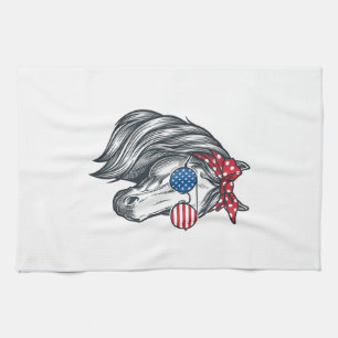 Patriotic Horse With Flag Sunglasses Vintage Vecto Tea Towel