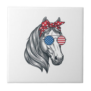 Patriotic Horse With Flag Sunglasses Vintage Vecto Tile