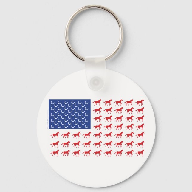 Patriotic Horses American Flag Key Ring (Front)