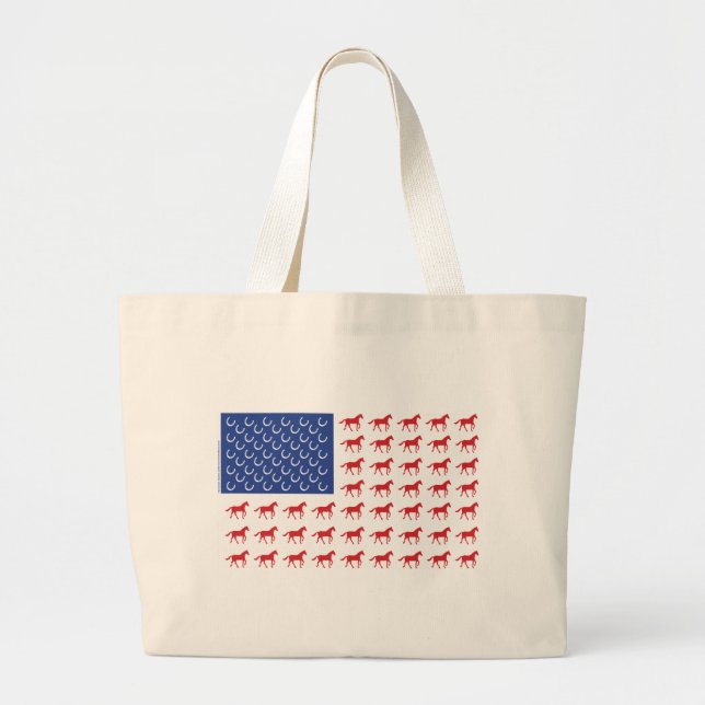 Patriotic Horses American Flag Large Tote Bag (Front)