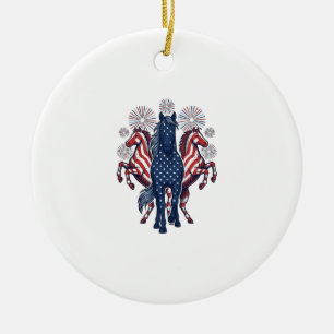 Patriotic Horses Vintage Fireworks Vector Design Ceramic Tree Decoration