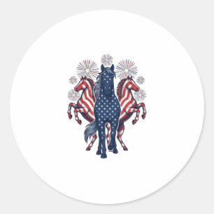 Patriotic Horses Vintage Fireworks Vector Design Classic Round Sticker