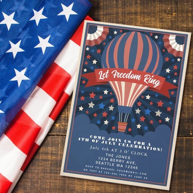 Patriotic Hot Air Balloon 4th of July Cookout Invitation (Creator Uploaded)