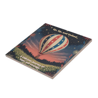 Patriotic Hot Air Balloon USA 1776–2026 Fireworks Tile